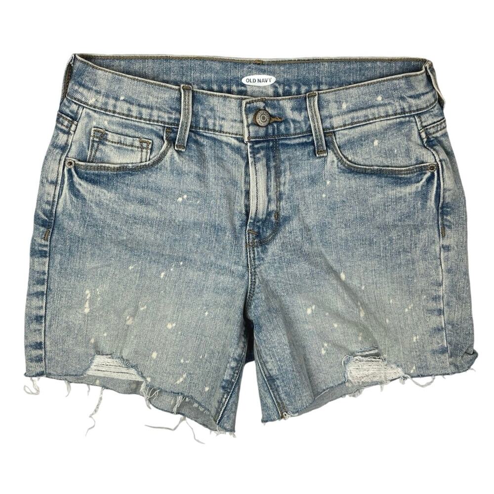 Old Navy Women's Blue Denim Mid Rise Distressed Cut Off Hem Mini Jeans Shorts 2